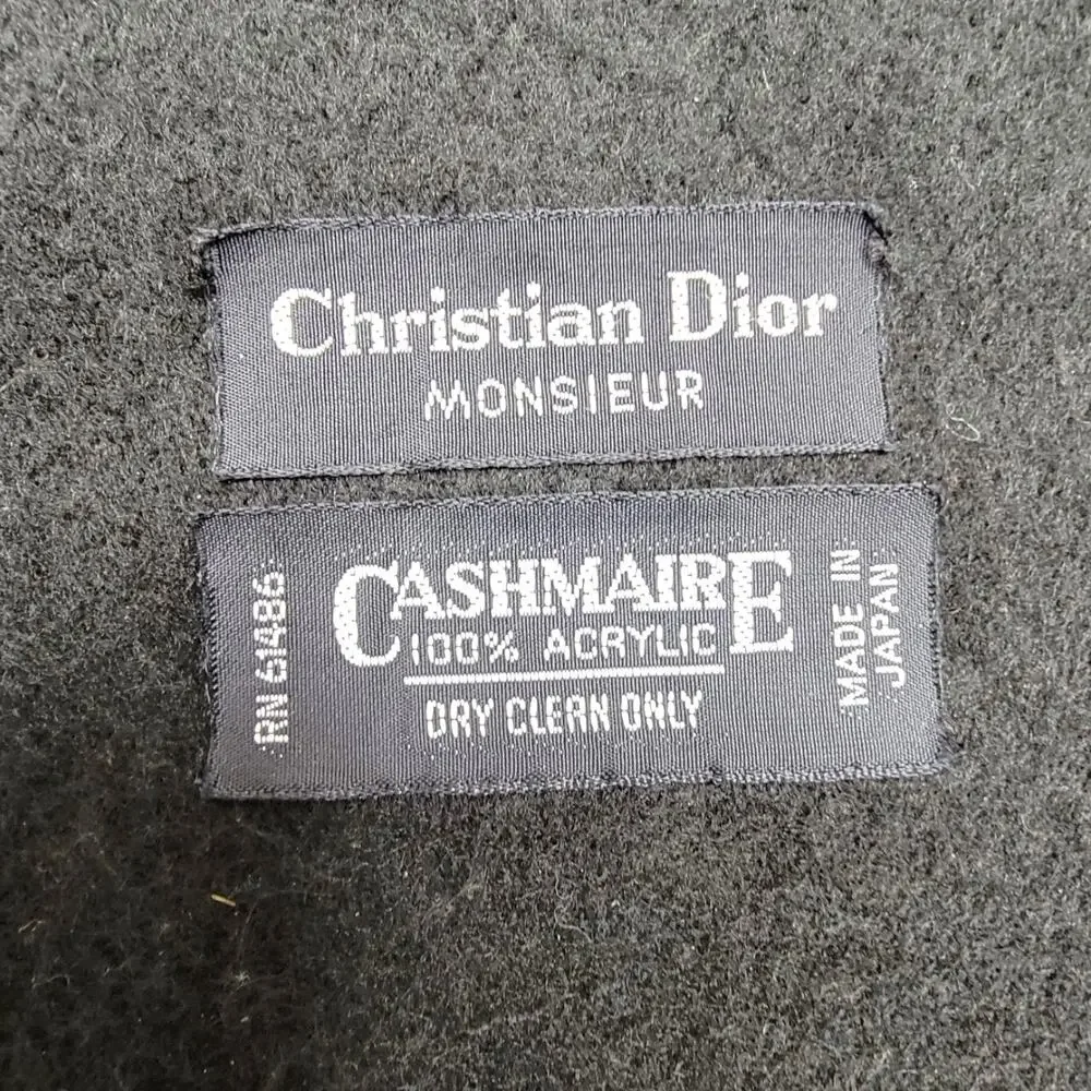 Vintage Christian Dior Monsieur Black Scarf Cashmaire Fringed Winter Japan